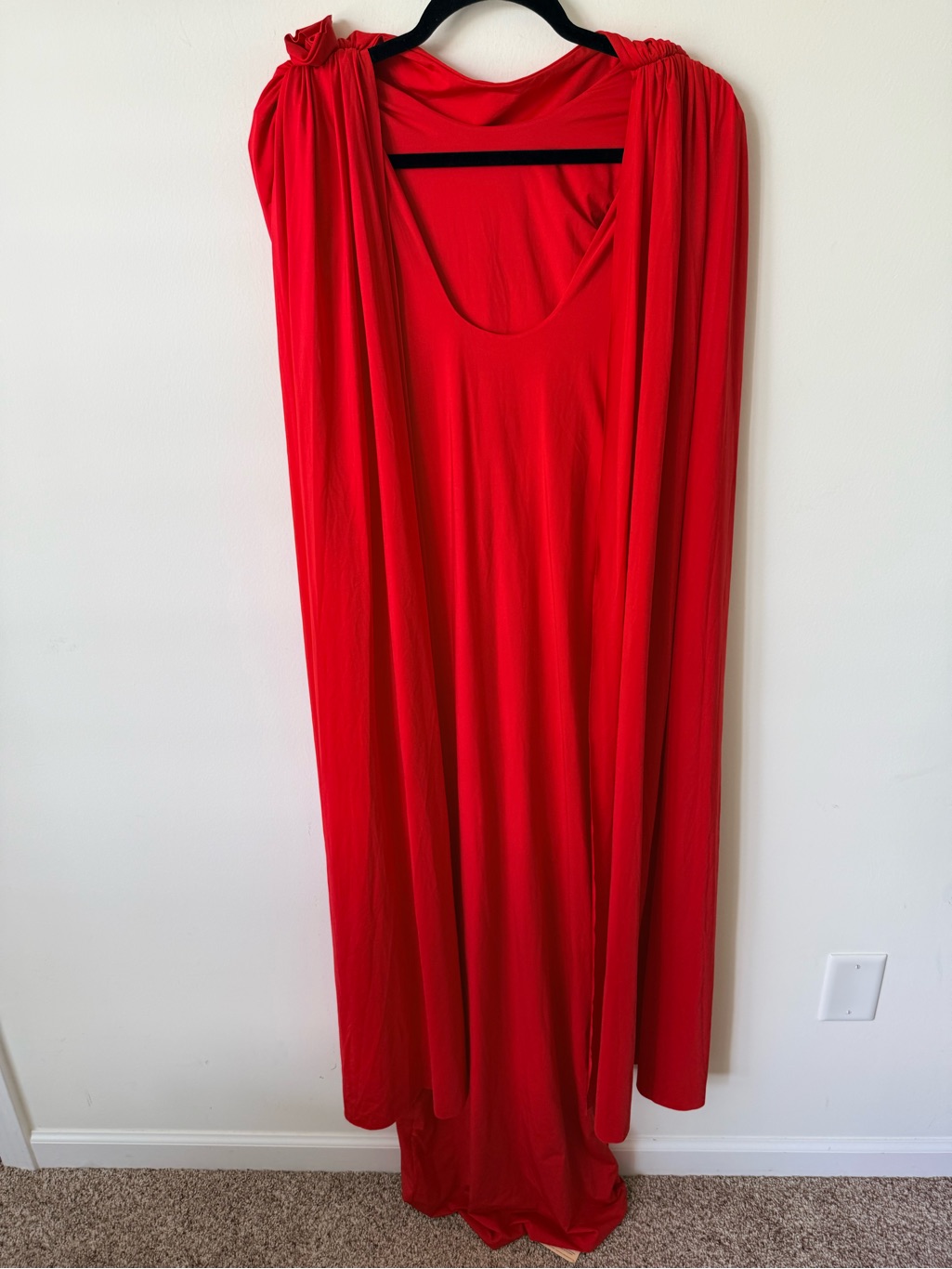 Nwt Maygel Coronel Exclusive Red Batista Long Maxi Cape Dress One Size — image 7 of 8